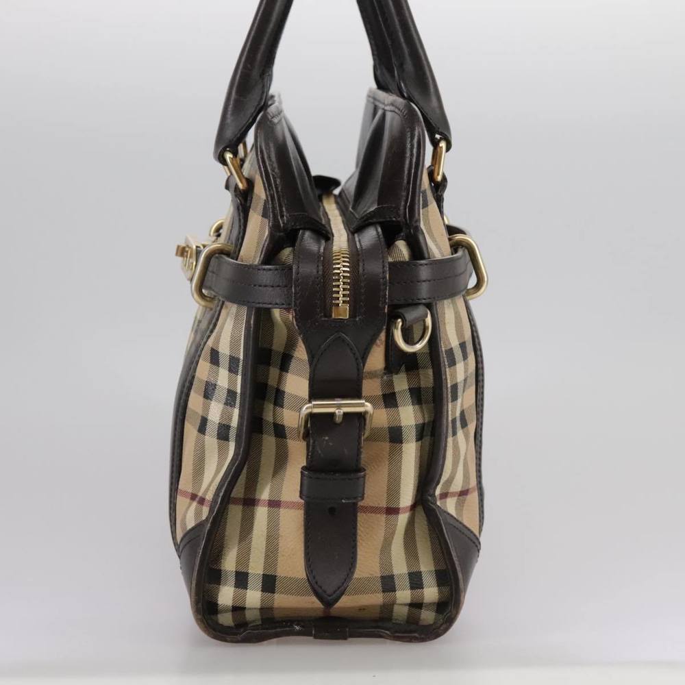 BURBERRY Nova Check Hand Bag PVC Leather 2way Beige Auth 105764 - Picture 3 of 16